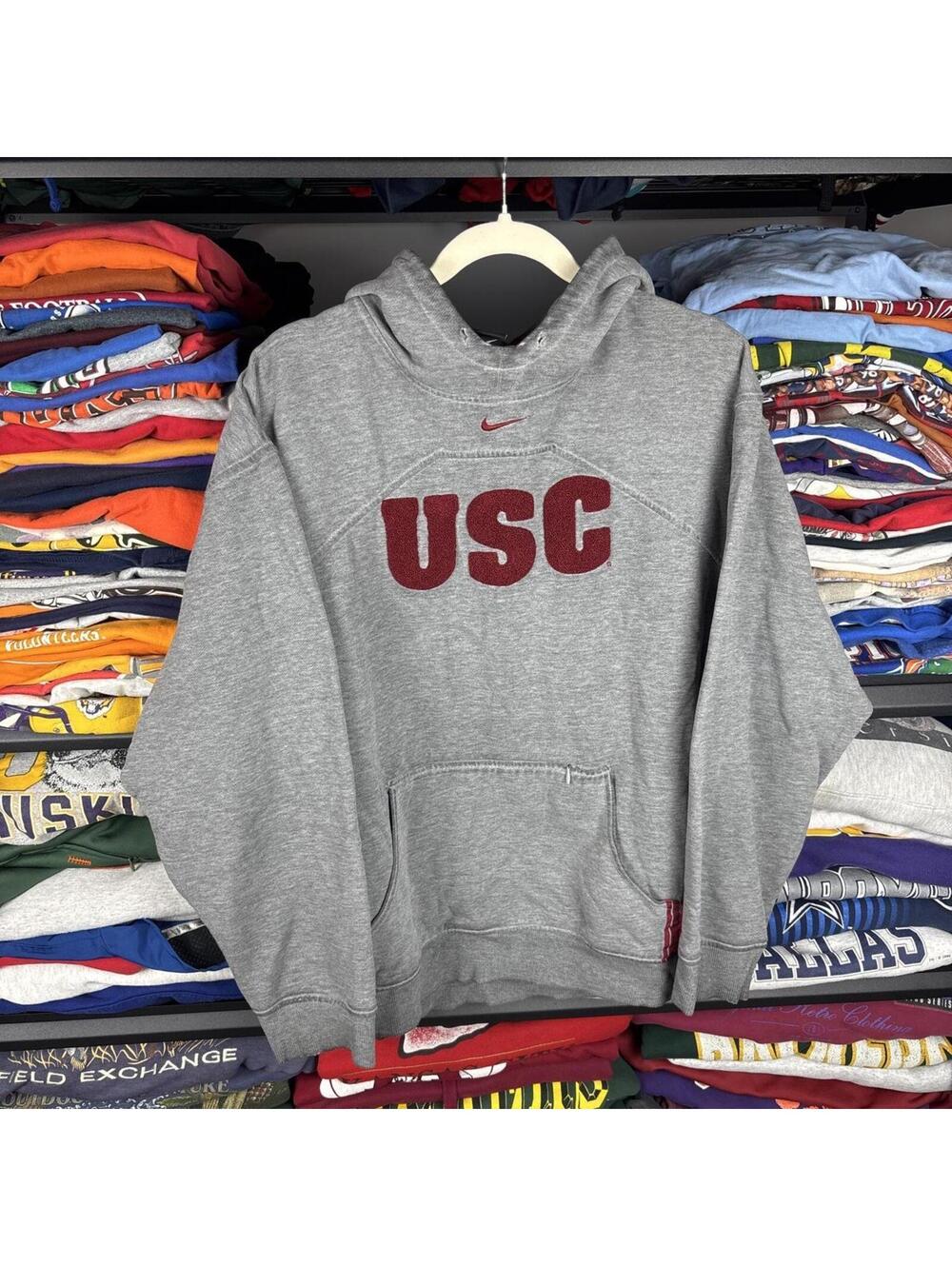 Vintage Y2K USC Trojans Nike Team Hoodie Gray Embroidered Pullover Sz L